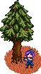 Pixel art from Stardew Valley showing Abigail playing her flute under a pine tree.